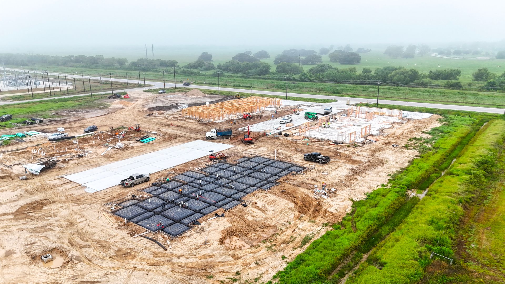The Reserve at River Bend — aerial view of construction